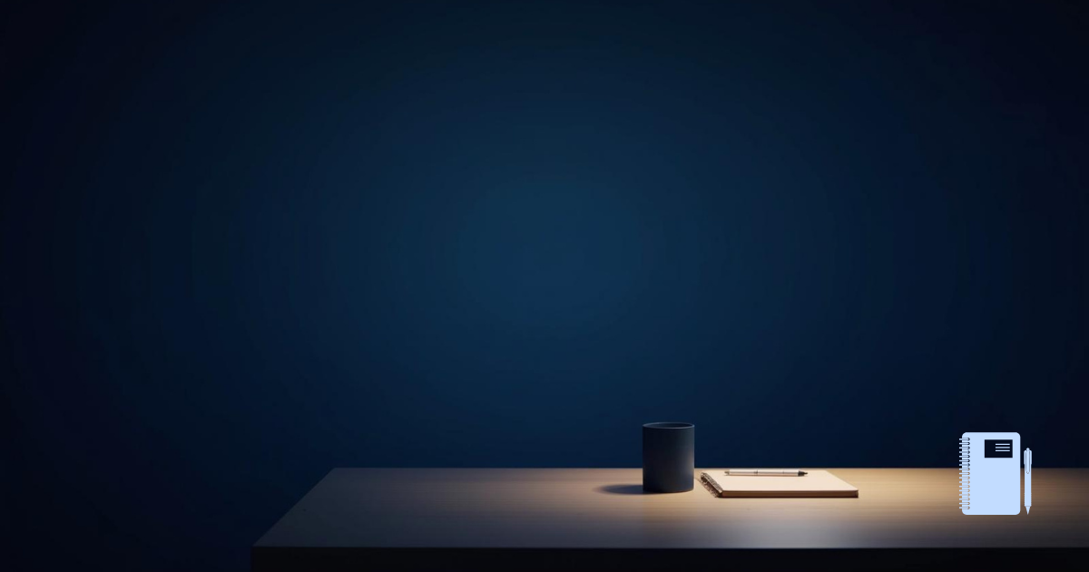 ノートとペンがそっと置かれた机。 “自分を許す夜”を表現する、包み込む雰囲気。
