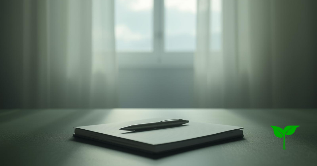 静かな朝の室内。 曇りがかった柔らかな光が窓から差し込む。