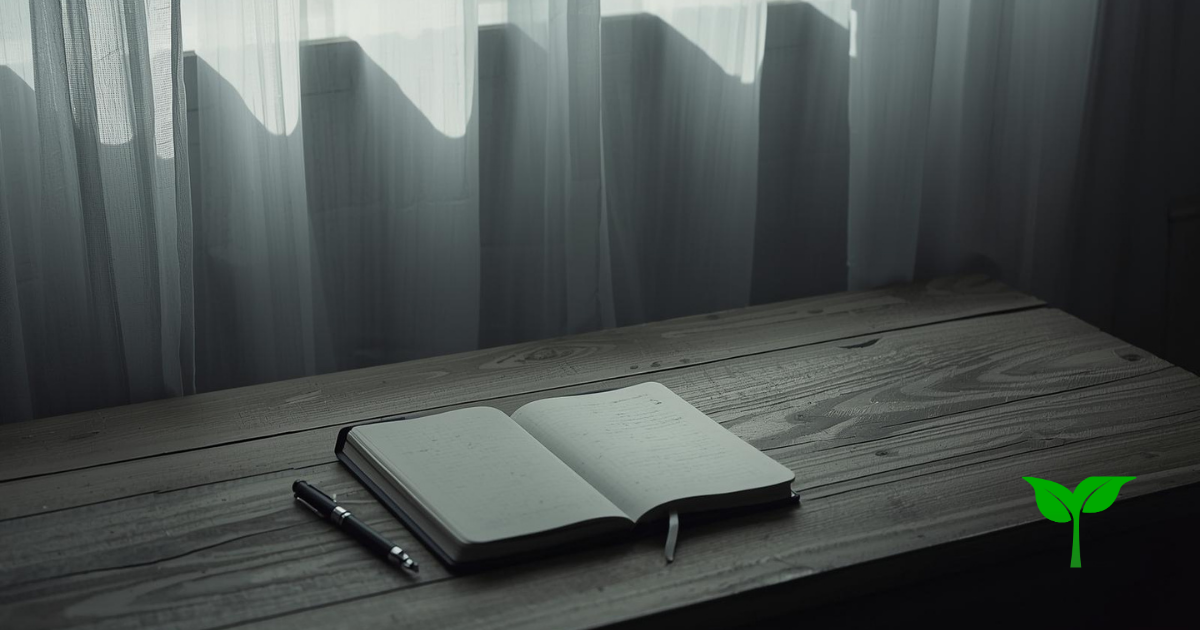 曇り気味の朝。 カーテン越しのやわらかい光。 整えられていない机。 閉じたままのノートと、置かれたペン。