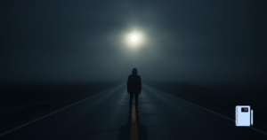 夜の迷いと「立ち止まる勇気」を表現。