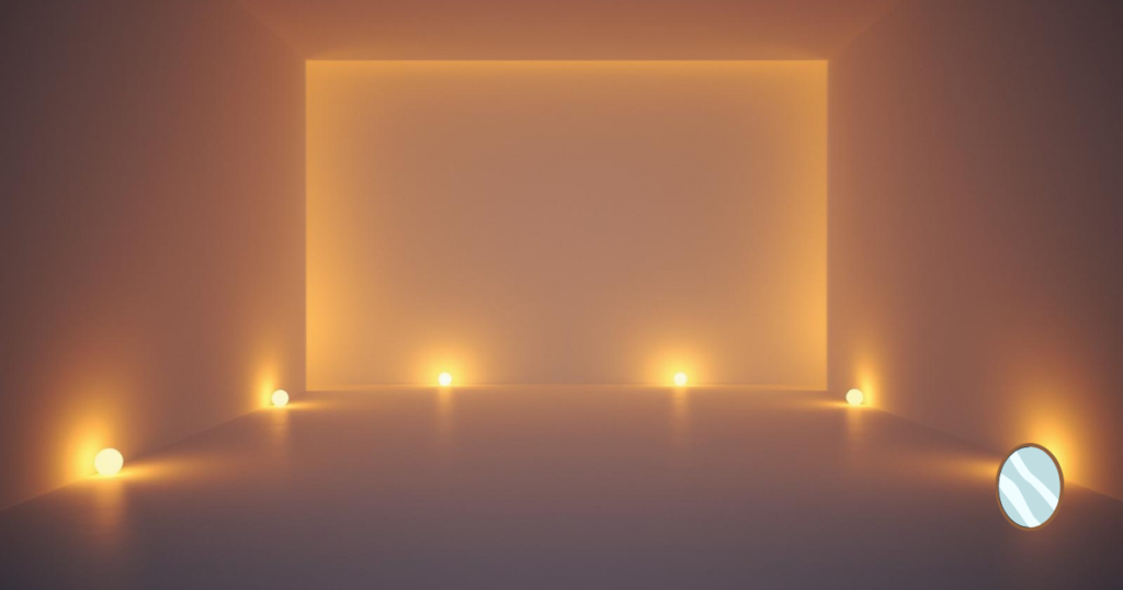 夜の室内、消えかけの灯り、静かな余白